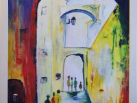 Altstadtspaziergang, Acryl auf Keilrahmen mit Rahmen 55 x 75 cm