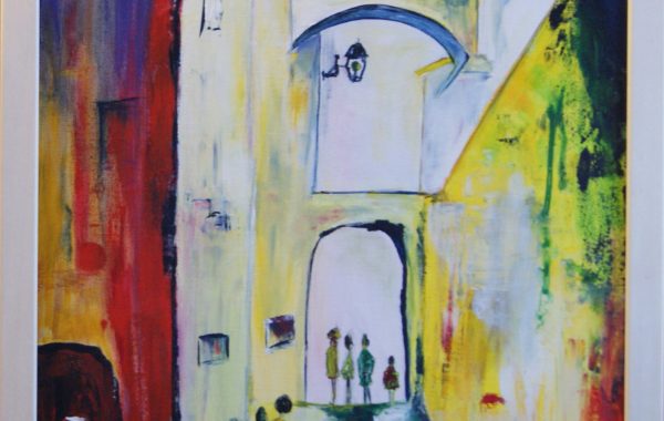 Altstadtspaziergang, Acryl auf Keilrahmen mit Rahmen 55 x 75 cm