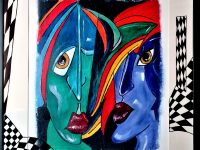 Abstrakter Kubismus VII, Acryl auf Karton mit Rahmen und Verglasung 44 x 54 cm