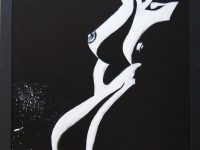 Frauenakt I schwarz-weiß, Acryl auf Spanplatte mit Rahmen 52 x 72 cm