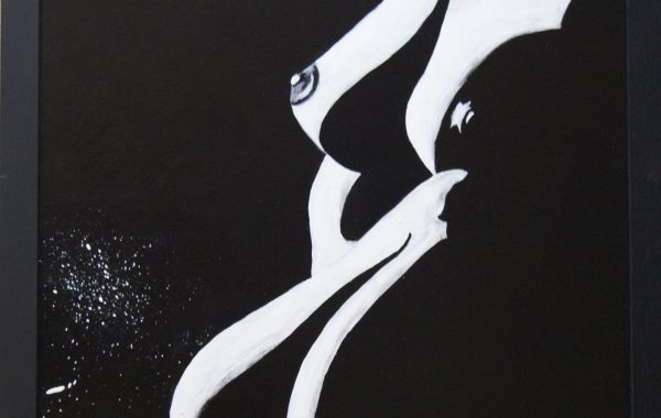 Frauenakt I schwarz-weiß, Acryl auf Spanplatte mit Rahmen 52 x 72 cm