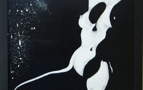 Frauenakt II schwarz-weiß, Acryl auf Spanplatte mit Rahmen 52 x 72 cm