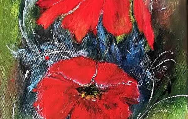 Rote Blume, Acryl auf Keilrahmen 25 x 58 cm