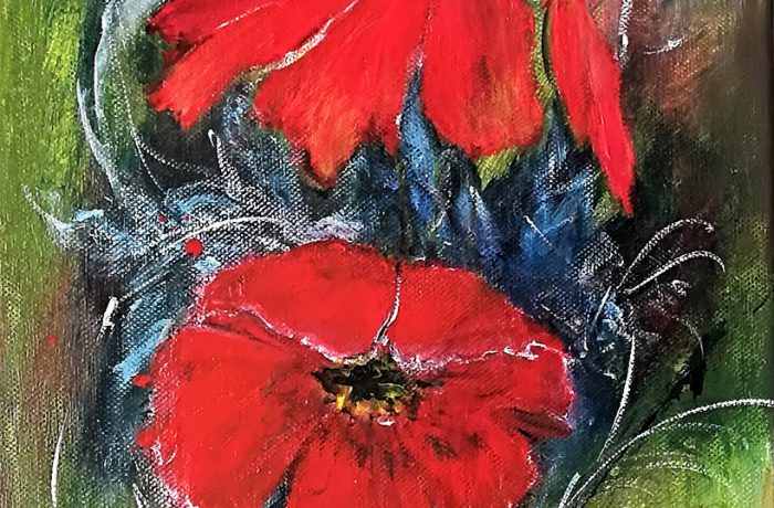 Rote Blume, Acryl auf Keilrahmen 25 x 58 cm