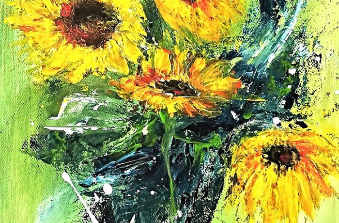 Sonnenblume, Acryl auf Keilrahmen 25 x 58 cm