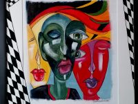 Abstrakter Kubismus VIII, Acryl auf Karton mit Rahmen und Verglasung 44 x 54 cm