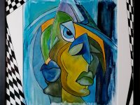 Abstrakter Kubismus II, Acryl auf Karton mit Rahmen und Verglasung 44 x  54 cm