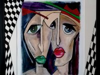 Abstrakter  Kubismus IV, Acryl auf Karton mit Rahmen und Verglasung 44 x 54 cm