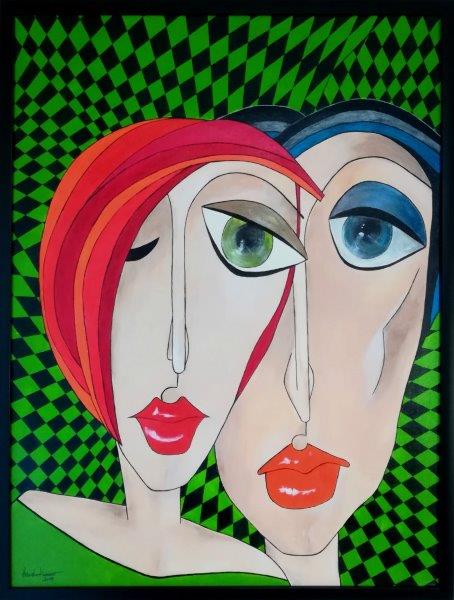 Kubismus – You and I…. We !, Acryl auf Keilrahmen mit Rahmen 63 x 83 cm