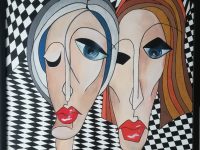 Kubismus – business friends, Acryl auf Keilrahmen mit Rahmen 63 x 83 cm (im Aug. 2025 mit einem Finalist Certificate ausgezeichnet)