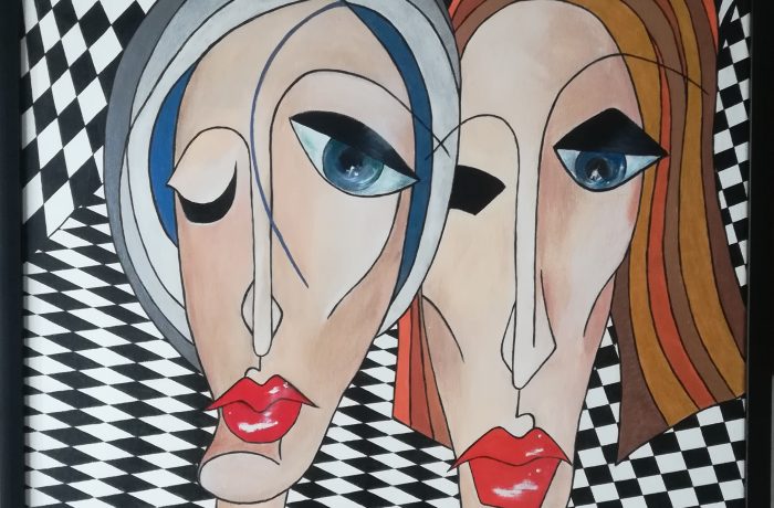 Kubismus – business friends, Acryl auf Keilrahmen mit Rahmen 63 x 83 cm
