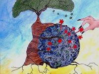 “Rettende Hände” (Corona-Projekt), Acryl auf Keilrahmen 58 x 58 cm