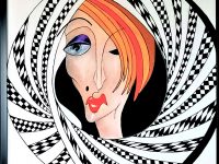 “Madame ” , Acryl auf Keilrahmen mit Rahmen 63 x 83 cm ( dieses Bild hat es bei ARTBOX.PROJECTS World 1.0 ins Semifinale geschafft und 2022 einen Artistic Excellence Award erhalten, sowie im August 2024 mit einem Honorable  Mention Award ausgezeichnet