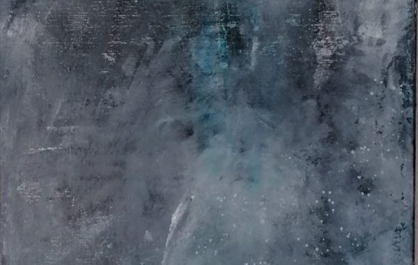 Abstrakt grau-türkis, Acryl auf Keilrahmen 35 x 100 cm