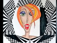 ” Mademoiselle “, Acryl auf Keilrahmen mit Rahmen 63 x 83 cm