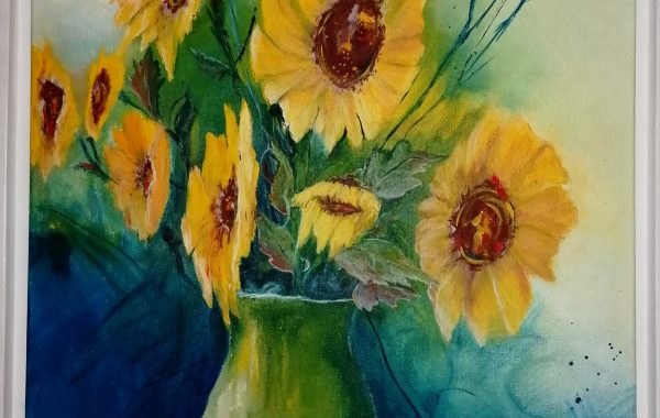 Ein Strauss Sonnenblumen, Eitempera auf Keilrahmen mit Rahmen 64 x 84 cm