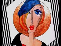 “Sindarella” , Acryl und echte Rotgoldfolie auf Keilrahmen mit Rahmen 63 x 83 cm ( im Sept. 2023 von Artavita mit einem Finalist Certificate und auch im Feb. 2026 mit einem Finalist Certificate ausgezeichnet )