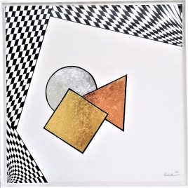 “Modern Art – metallic”, Acryl mit echter Gold-, Silber- und Rotgoldfolie auf Keilrahmen mit Rahmen 62 x 62 cm