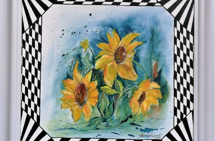 “Sonnenblumen – my art”, Acryl auf Malplatte mit Rahmen 60 x 60 cm