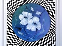 “Lila Blumen – my art”, Acryl auf Malplatte mit Rahmen 60 x 60 cm