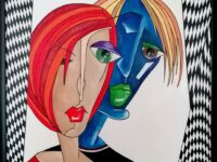 “Kubismus – Dream Team”, Acryl auf Keilrahmen mit Rahmen 63 x 83 cm ( im Juni 2023 mit dem Kunstpreis der Galerie Rotes Sofa in Deutschland ausgezeichnet )