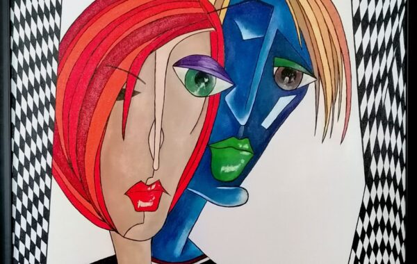 “Kubismus – Dream Team”, Acryl auf Keilrahmen mit Rahmen 63 x 83 cm ( im Juni 2023 mit dem Kunstpreis der Galerie Rotes Sofa in Deutschland ausgezeichnet )