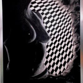 “Woman…. Sensual…. What else?”  Acryl auf Keilrahmen mit Rahmen 53 x 63 cm ( im Jänner 2023 von Circle Foundation for the Arts mit einem Finalist Certificate ausgezeichnet )