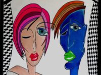 ” Colorful like a rainbow ” , Acryl auf Keilrahmen mit Rahmen 52 x 72 cm