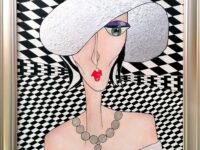” Society Lady “, Acryl mit echter Silberfolie im Rahmen 60 x 80 cm ( im März 2025 mit einem Finalist Certificate ausgezeichnet )