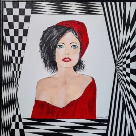 ” Roter Diamant ” , Acryl auf Malplatte mit Rahmen 62 x 62 cm