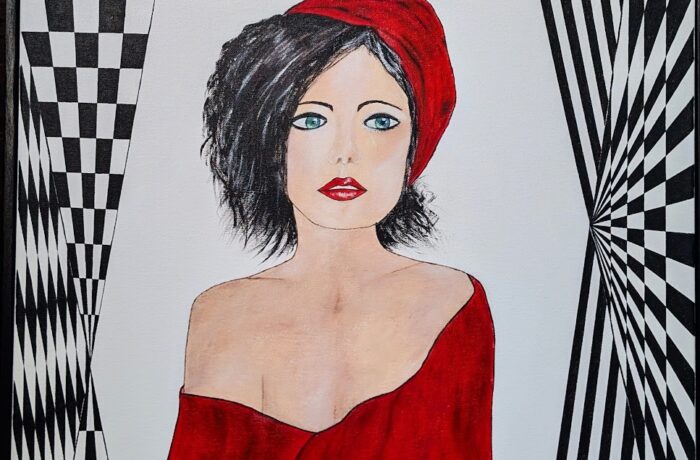 ” Roter Diamant ” , Acryl auf Malplatte mit Rahmen 62 x 62 cm