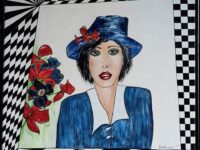 ” Das Blumenmädchen ” , Acryl auf Malplatte mit Rahmen 62 x 62 cm