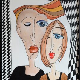 ” It´s LOVE ! ” , Acryl mit echter Rotgoldfolie auf Keilrahmen mit Rahmen 53 x 73 cm (im Sept. 2025 mit einem Finalist Certificate ausgezeichnet)