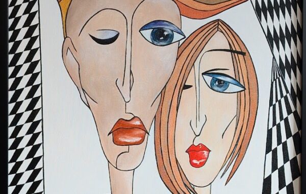” It´s LOVE ! ” , Acryl mit echter Rotgoldfolie auf Keilrahmen mit Rahmen 53 x 73 cm (im Sept. 2025 mit einem Finalist Certificate ausgezeichnet)