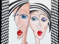 ” Im Rampenlicht ” , Acryl mit echter Gold- und Silberfolie auf Keilrahmen mit Rahmen 53 x 73 cm (im Sept. 2025 mit einem Finalist Certificate ausgezeichnet und im Nov. 2025 den “Internationalen Prize POSEIDON – The King of the Lagoon” erhalten )