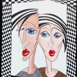 ” Im Rampenlicht ” , Acryl mit echter Gold- und Silberfolie auf Keilrahmen mit Rahmen 53 x 73 cm (im Sept. 2025 mit einem Finalist Certificate ausgezeichnet)