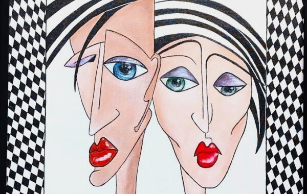 ” Im Rampenlicht ” , Acryl mit echter Gold- und Silberfolie auf Keilrahmen mit Rahmen 53 x 73 cm (im Sept. 2025 mit einem Finalist Certificate ausgezeichnet)