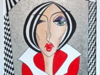 ” La Dolce Vita “, Acryl auf Keilrahmen mit echter Silberfolie, mit Rahmen 53 x 63 cm