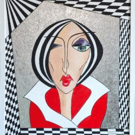 ” La Dolce Vita “, Acryl auf Keilrahmen mit echter Silberfolie, mit Rahmen 53 x 63 cm