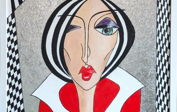 ” La Dolce Vita “, Acryl auf Keilrahmen mit echter Silberfolie, mit Rahmen 53 x 63 cm