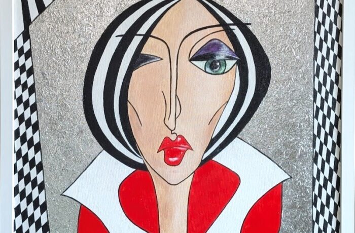 ” La Dolce Vita “, Acryl auf Keilrahmen mit echter Silberfolie, mit Rahmen 53 x 63 cm