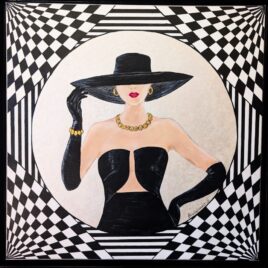 “Glanz und Glamour”, Acryl auf Keilrahmen mit echter Goldfolie, mit Rahmen 62 x 62 cm