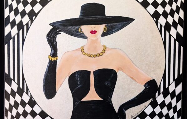“Glanz und Glamour”, Acryl auf Keilrahmen mit echter Goldfolie, mit Rahmen 62 x 62 cm